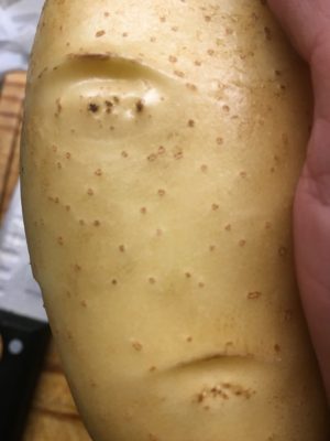 a potato with an interesting face