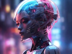 Futuristic Cyberpunk Woman Reflection AI