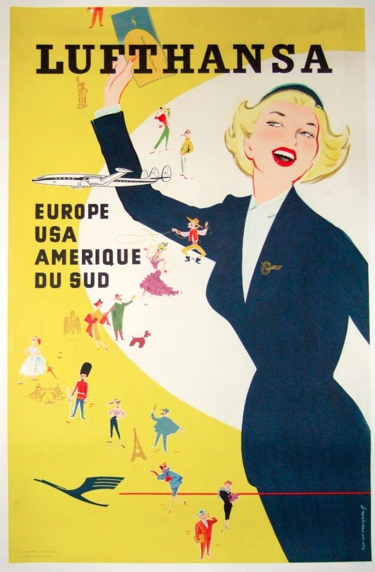 Vintage 1960 Airlines Flight Poster