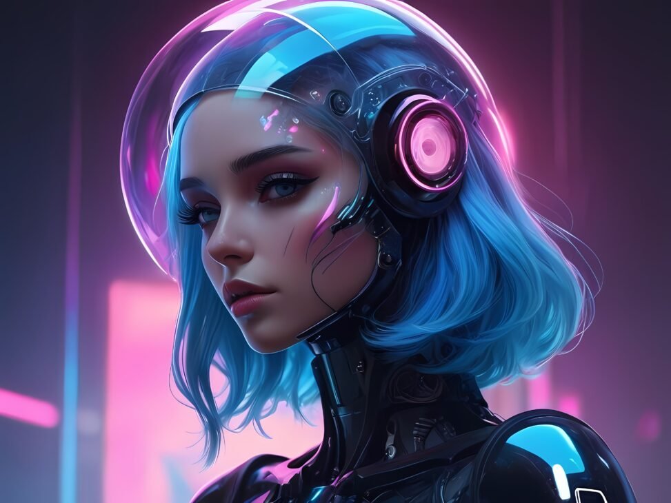 Cyberpunk, model and portrait of high fashion