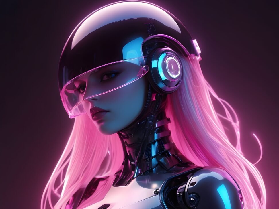 Cyberpunk, model and portrait of high fashion