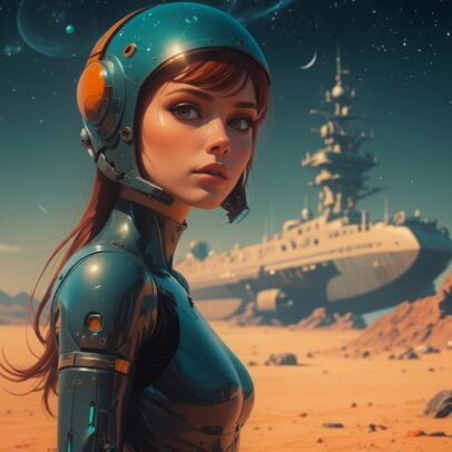 Retro futuristic cyberpunk girl illustration