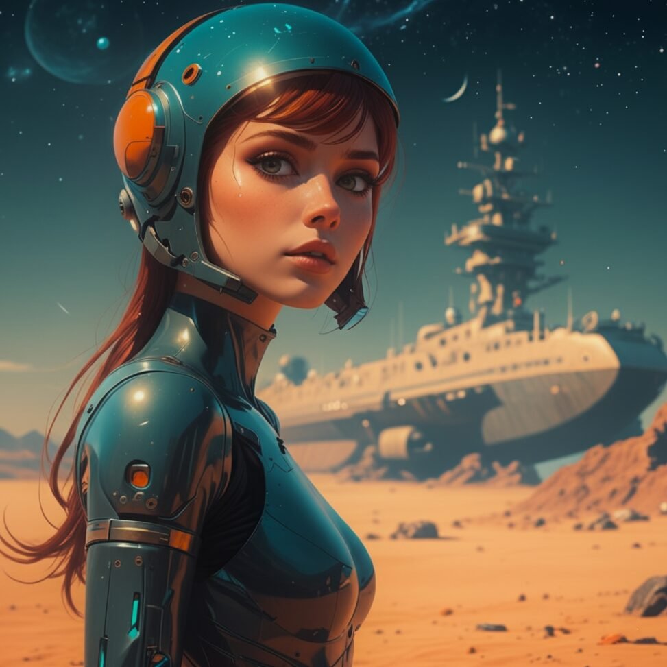 Retro futuristic cyberpunk girl illustration